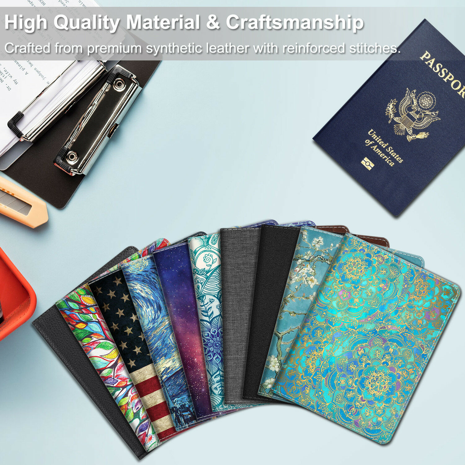 Premium Vegan Leather Travel Passport Holder RFID Blocking Cards